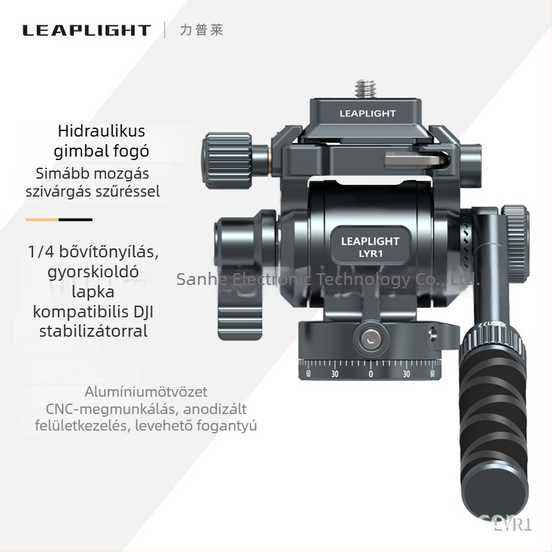 LEAPLIGHT teljesen fém panoráma hidraulikus fej alumíniumötvözetű kamerák és okostelefonok számára, 360° vízszintes, 145° függőleges, 1/4-inch csavaros rögzítés
