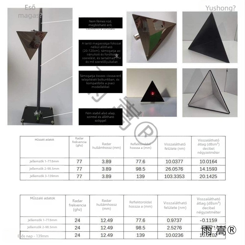 Radar sarokreflektor, teljesen fémből készült modell autókalibrációhoz, RCS-sarka mikrohullámú radar, 4 szenzor, 12V tápegység, buzzer