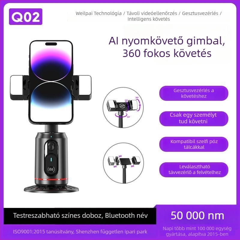 Okostelefon stabilizátor automatikus arckövetéssel, 360° vízszintes és függőleges forgatás, alkalmazás nélkül, ABS anyag