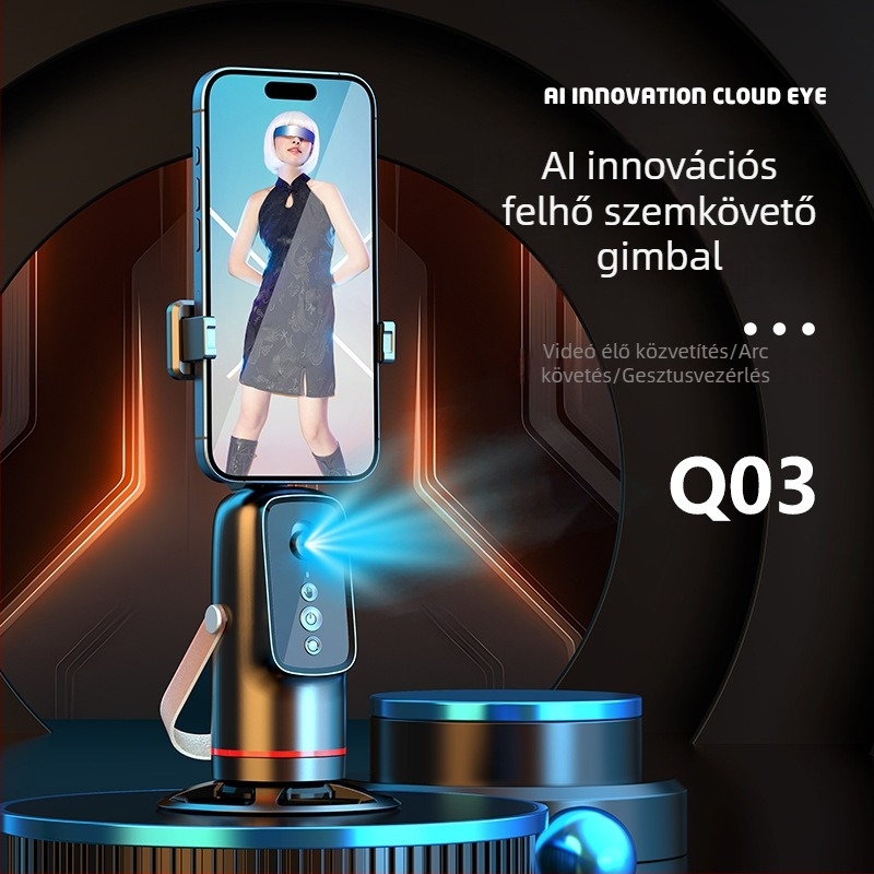 Okostelefonos gimbal AI arcfelismeréssel és követéssel – 360° pan-tilt, kompatibilis okostelefonnal, alkalmazás nélkül