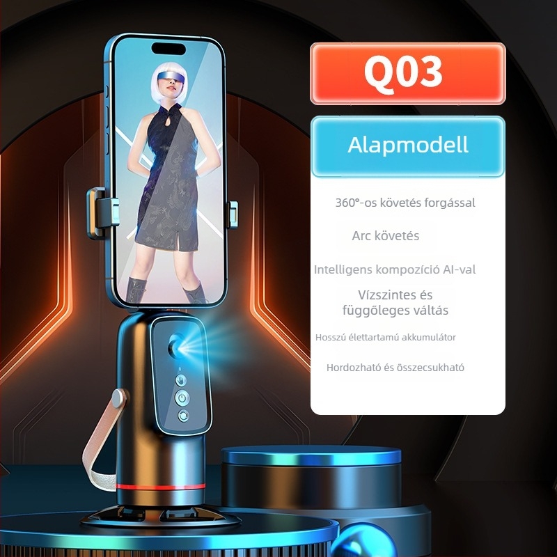 Okostelefonos gimbal AI arcfelismeréssel és követéssel – 360° pan-tilt, kompatibilis okostelefonnal, alkalmazás nélkül