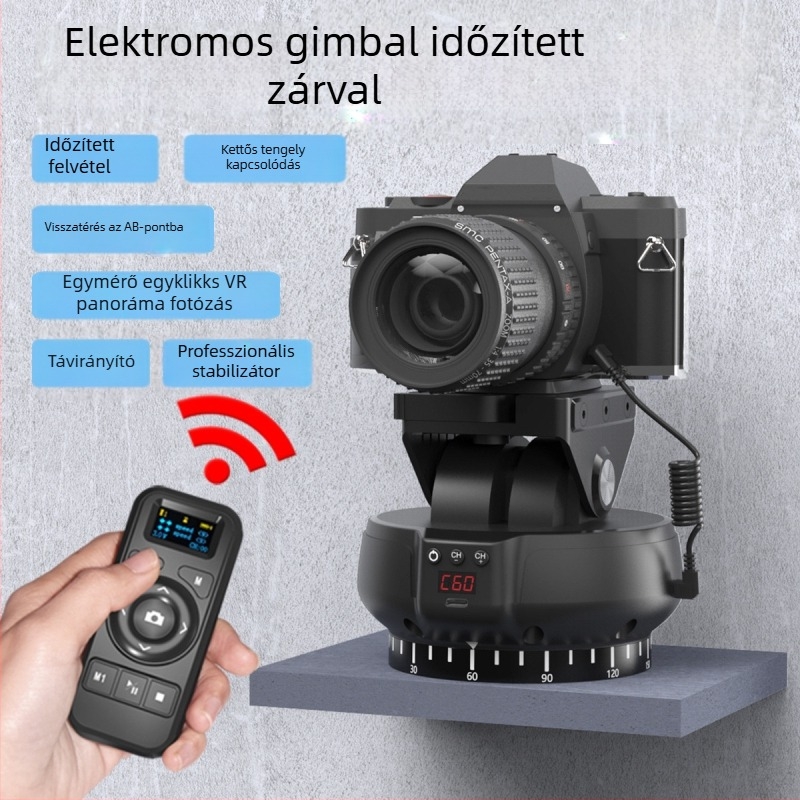 YT1200 Elektromos Gimbal 360° Pan/Tilt, távirányító, két-tengelyes stabilizátor okostelefonokhoz és kamerákhoz, 9 sebesség beállítás