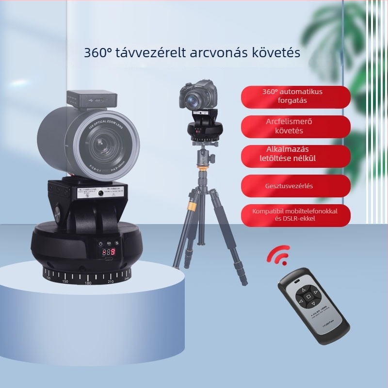 YT1200 Motoros Gimbal arcfelismeréssel, 360° vízszintes forgás / ±35° függőleges elhajlás, két-tengelyes stabilizátor, távirányító — telefonhoz, kamerához, SLR-hez, GoPro-hoz