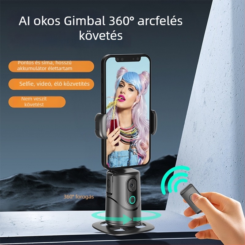 Asztali okostelefon-gimbal AI követéssel, 360° panoráma és dőlésszög, kompatibil okostelefonnal, tömeg 290 g