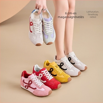 Női magasító edzőcipő – retro dizájn, ferde talp, fleece bélés, 6-8 cm sarokmagasság, belső mesh légáteresztő, kopásálló gumitalp, fűzős lezárás
