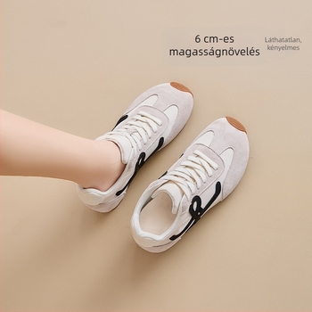 Női magasító edzőcipő – retro dizájn, ferde talp, fleece bélés, 6-8 cm sarokmagasság, belső mesh légáteresztő, kopásálló gumitalp, fűzős lezárás