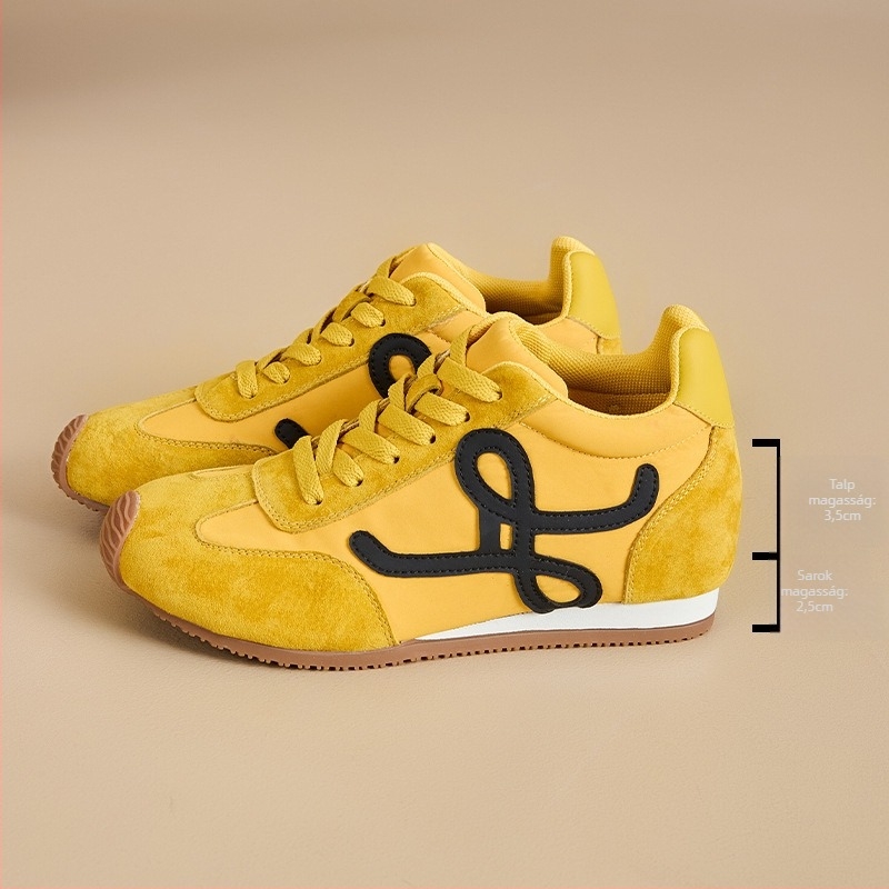 Női magasító edzőcipő – retro dizájn, ferde talp, fleece bélés, 6-8 cm sarokmagasság, belső mesh légáteresztő, kopásálló gumitalp, fűzős lezárás