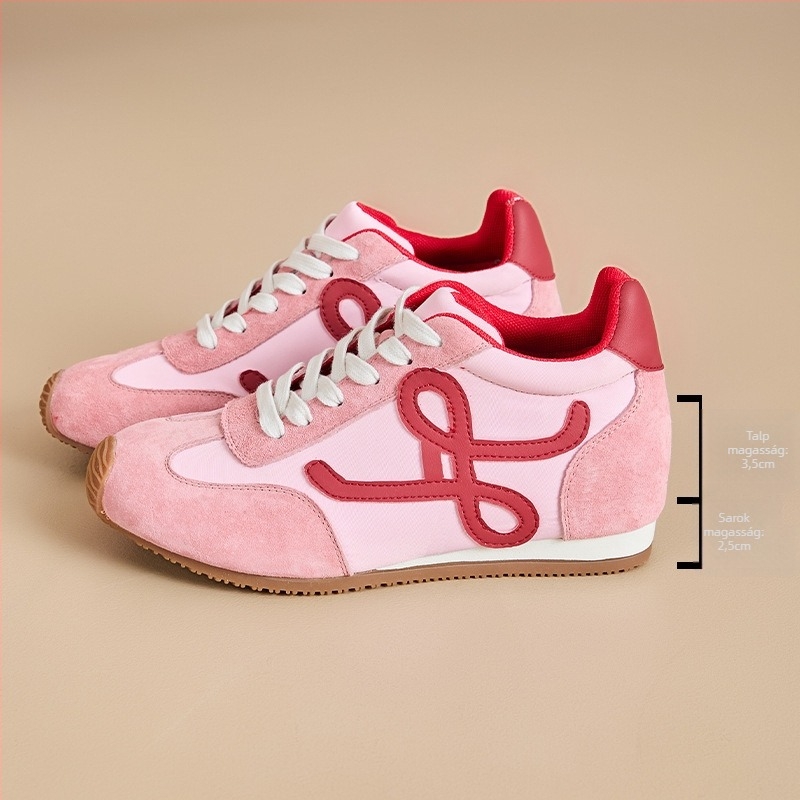 Női magasító edzőcipő – retro dizájn, ferde talp, fleece bélés, 6-8 cm sarokmagasság, belső mesh légáteresztő, kopásálló gumitalp, fűzős lezárás