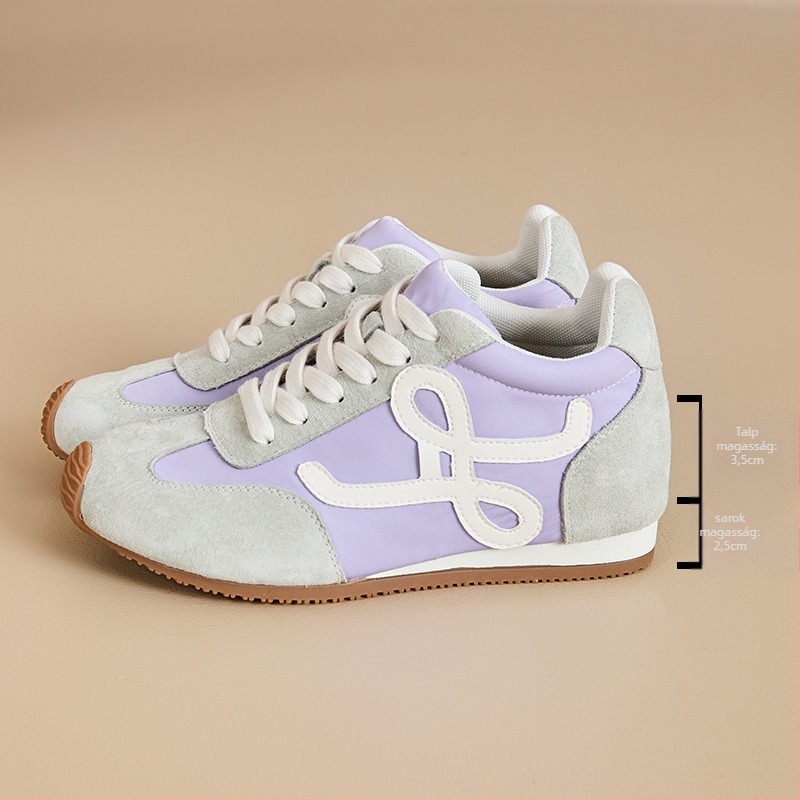 Női magasító edzőcipő – retro dizájn, ferde talp, fleece bélés, 6-8 cm sarokmagasság, belső mesh légáteresztő, kopásálló gumitalp, fűzős lezárás