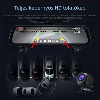 Négycsatornás 12 hüvelykes érintőképernyős HD dash kamera radar érzékeléssel, őrszem mód és hátsó kamera