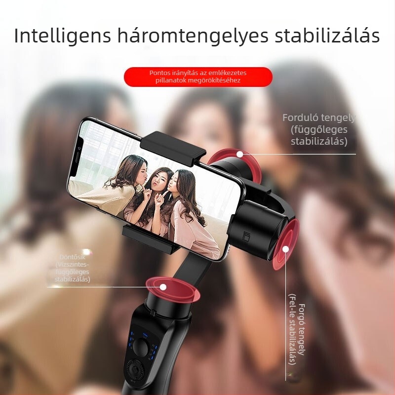 S5B Kézben tartható stabilizátor okostelefonokhoz, háromtengelyes anti‑shake gimbal arcfelismeréssel, 360° horizontális forgás / 90° függőleges elforgatás
