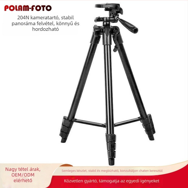 Kamera és telefon tripod, 4 részes, alumíniumötvözet és műanyag kivitelben, 3D gimbal, gyorskioldó lemez, teher 2 kg