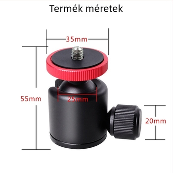 Fém mini gimbál állvány telefonhoz 360°-os panoráma forgással, alumíniumötvözet, tömeg 104 g, 3/8-os csavar/adapter és 1/4-es csavar, kompatibil kamerával, telefonokkal és stabilizátorral, modell Q33