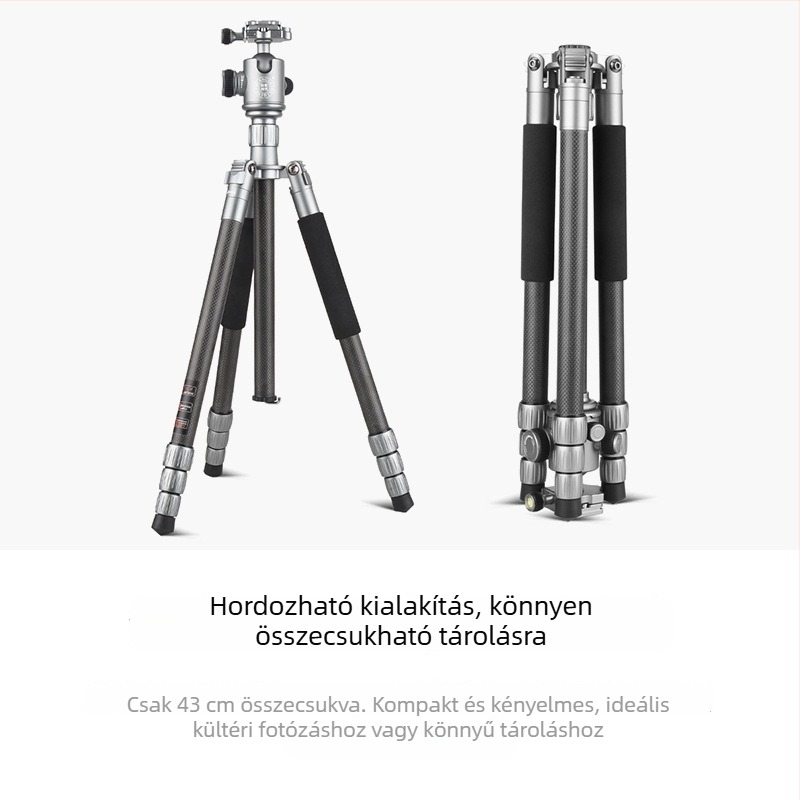 Light Age Q-868C karbon szálas tripod, 4 részes, gömbpan-tilt fej, tömeg 0,9 kg, teherbírás 8 kg