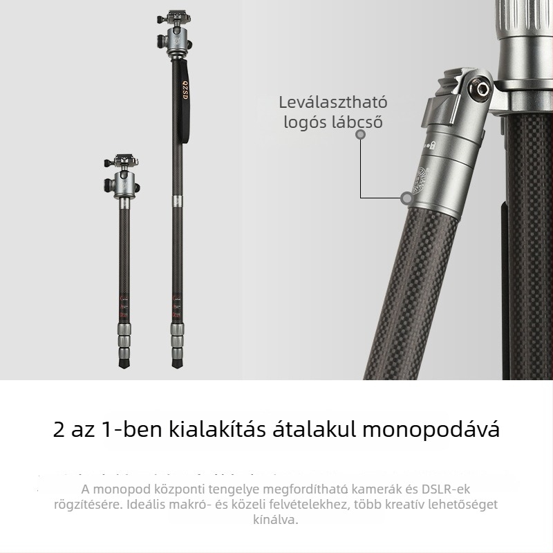 Light Age Q-868C karbon szálas tripod, 4 részes, gömbpan-tilt fej, tömeg 0,9 kg, teherbírás 8 kg