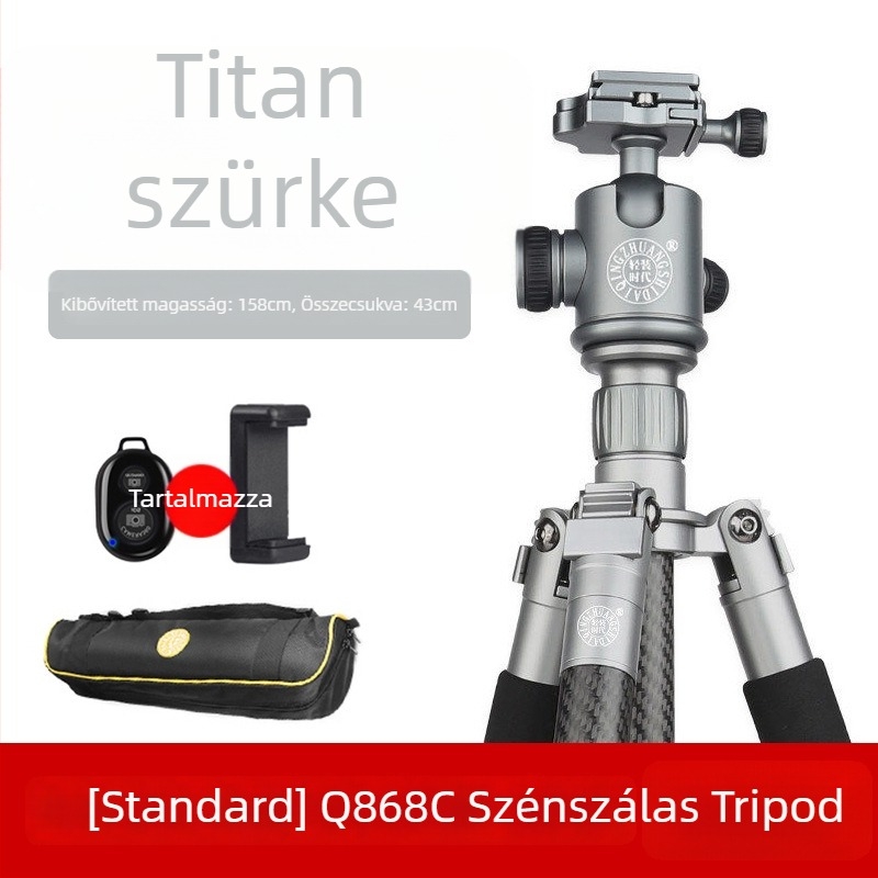 Light Age Q-868C karbon szálas tripod, 4 részes, gömbpan-tilt fej, tömeg 0,9 kg, teherbírás 8 kg
