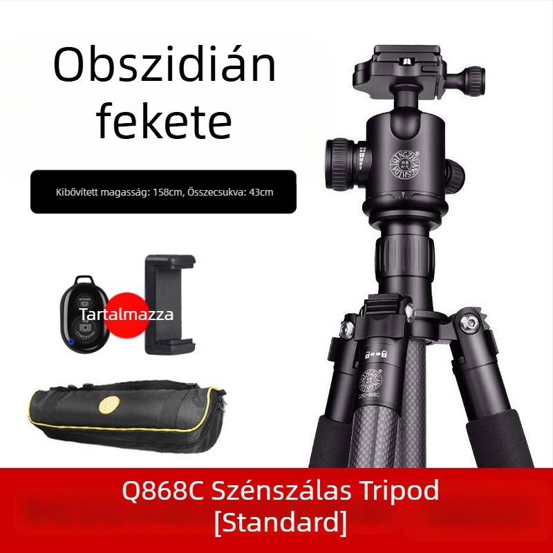 Light Age Q-868C karbon szálas tripod, 4 részes, gömbpan-tilt fej, tömeg 0,9 kg, teherbírás 8 kg