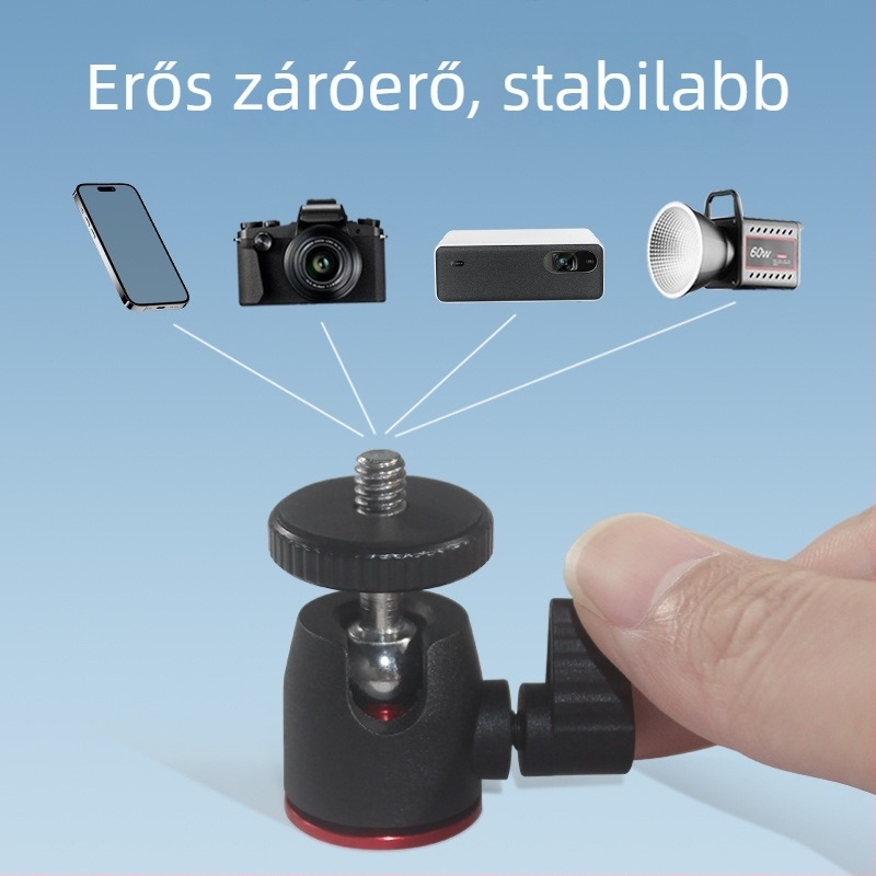 Mini fém gimbal fej állványhoz, 360° vízszintes forgás, 90° függőleges, 1/4 szabványos csavar, nylon–metal kivitelezés, 32 g