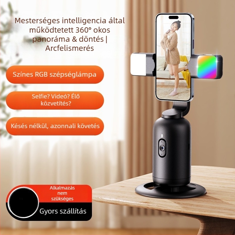 Vernon 360°-os pan-tilt mobiltelefonos gimbal automatikus követéssel élő közvetítéshez – ABS anyag, 320 g, azonnali használat