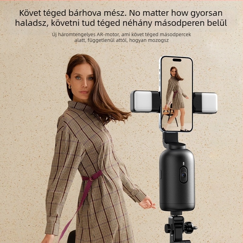 Vernon 360°-os pan-tilt mobiltelefonos gimbal automatikus követéssel élő közvetítéshez – ABS anyag, 320 g, azonnali használat
