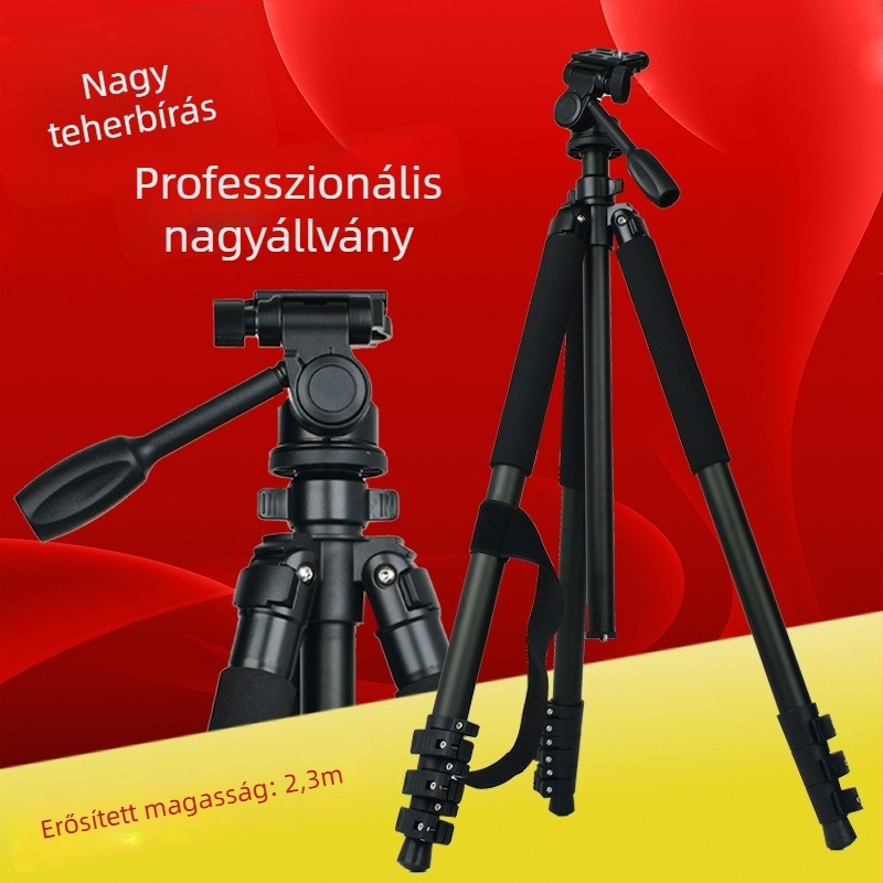 Kameratartó állvány alumínium ötvözetből, 4 részes, PTZ 3D gömbfej, teherbírás 16–20 kg, gyorskioldó talpa, súly 2,8 kg