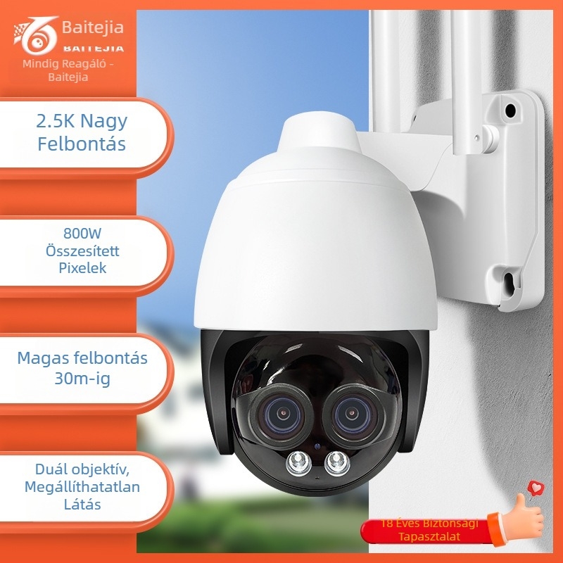 Kültéri WiFi felügyeleti kamera - 360° éjszakai látás, kétlencsés (1/3 hüvelykes szenzor, 0,01 lux, ember- és mozgásdetektálás, 12V)