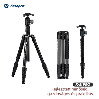 Fotopro X5I PRO alumínium tripod hidraulikus fejjel, 5 szakaszos, teherbírás 6–10 kg, gyors kioldólemez