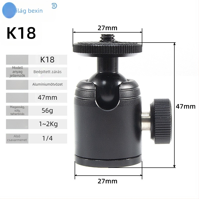 Fém forgó univerzális okostelefon-gimbal állvány élő közvetítéshez – mini gömb alakú pan/tilt Selfie tartó (alumínium, 360° pan/tilt, 56 g)