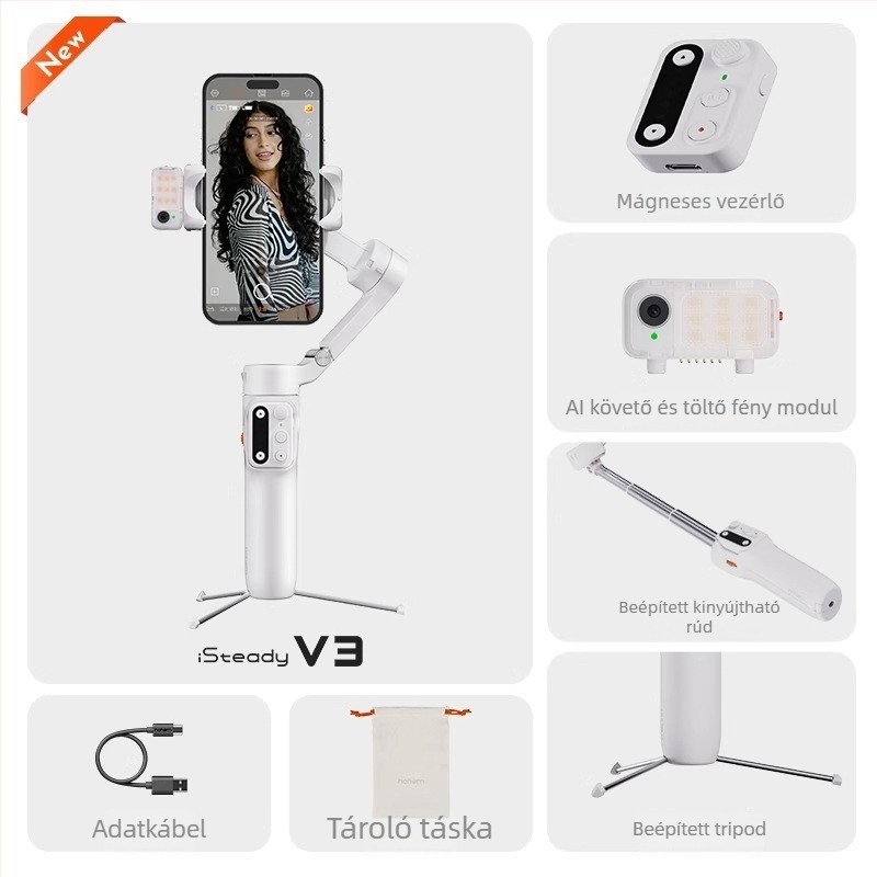Mobiltelefonos gimbal stabilizátor – anyag: ötvözet+ABS, Vast márka, 2024-ben piacra került, kompatibil mobiltelefonokkal