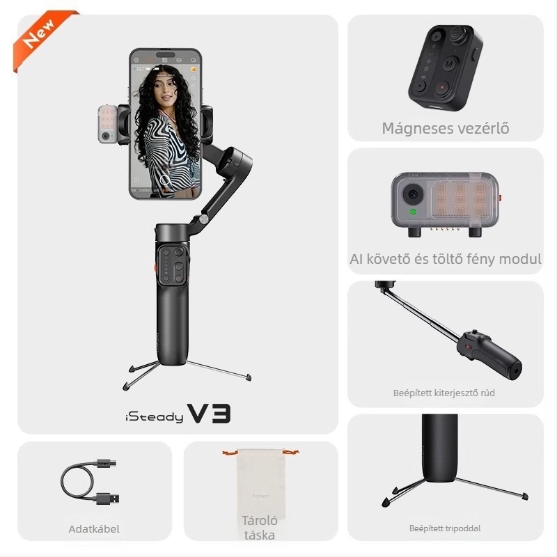 Mobiltelefonos gimbal stabilizátor – anyag: ötvözet+ABS, Vast márka, 2024-ben piacra került, kompatibil mobiltelefonokkal