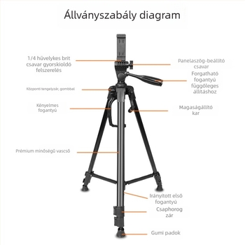 Asztali trípod 3D PTZ-vel, acél szerkezet, teherbírás 3 kg, gyorskioldó lemez
