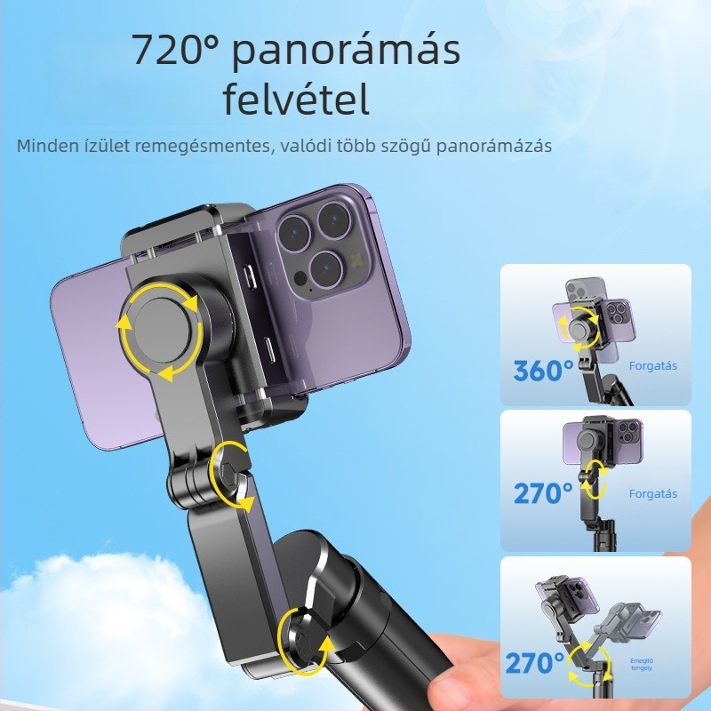 Kézi gimbal stabilizátor beépített világítással okostelefonokhoz – alumíniumötvözet test, univerzális telefon-kompatibilitás, panoráma követés