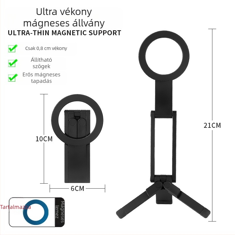 Összecsukható telefon-tartó, ABS anyag, egyszerű kivitel, testreszabás támogatott, semleges márka