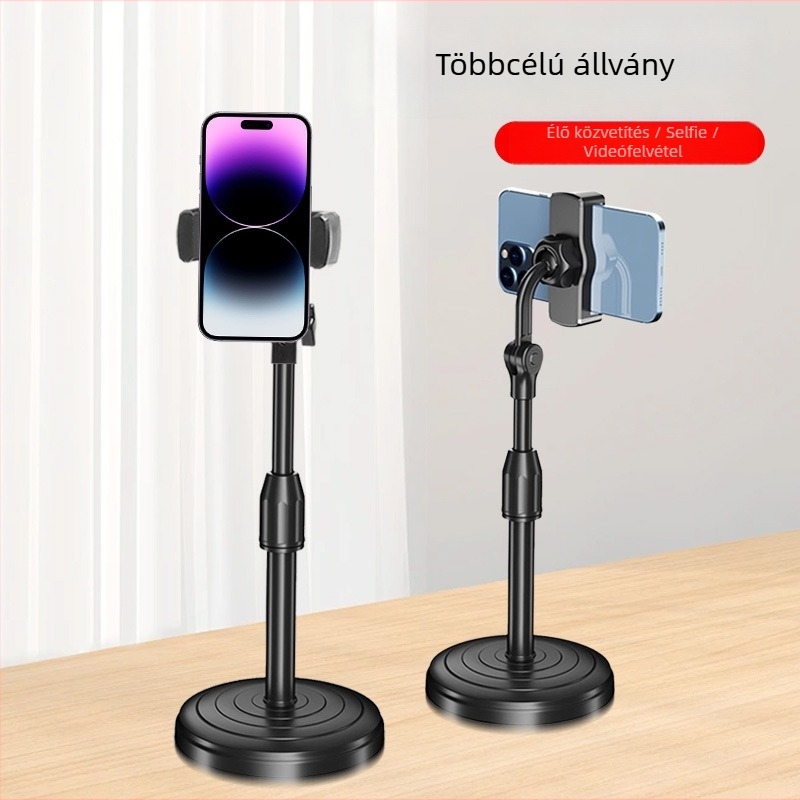 Asztali állvány mobiltelefonokhoz élő közvetítéshez, hordozható klipsz-tartó, univerzális, műanyag kivitelezés