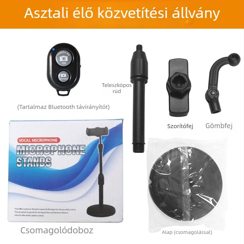 Asztali állvány mobiltelefonokhoz élő közvetítéshez, hordozható klipsz-tartó, univerzális, műanyag kivitelezés