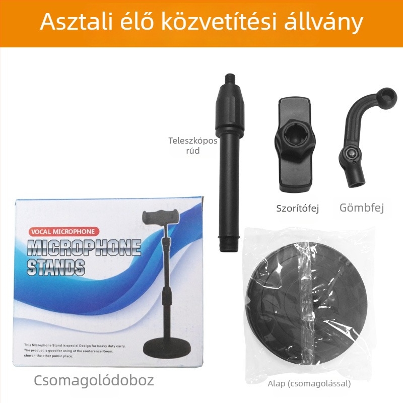 Asztali állvány mobiltelefonokhoz élő közvetítéshez, hordozható klipsz-tartó, univerzális, műanyag kivitelezés