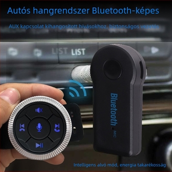 Autó kormánykerékre tervezett Bluetooth vevő MP3 lejátszó, Plug-and-Play hands-free, ABS ház, 5V bemenet, 3 m kábel