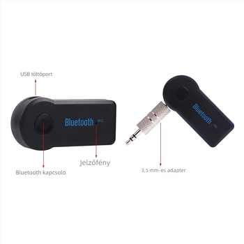 Autó kormánykerékre tervezett Bluetooth vevő MP3 lejátszó, Plug-and-Play hands-free, ABS ház, 5V bemenet, 3 m kábel