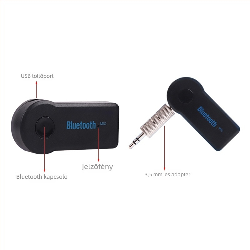 Autó kormánykerékre tervezett Bluetooth vevő MP3 lejátszó, Plug-and-Play hands-free, ABS ház, 5V bemenet, 3 m kábel