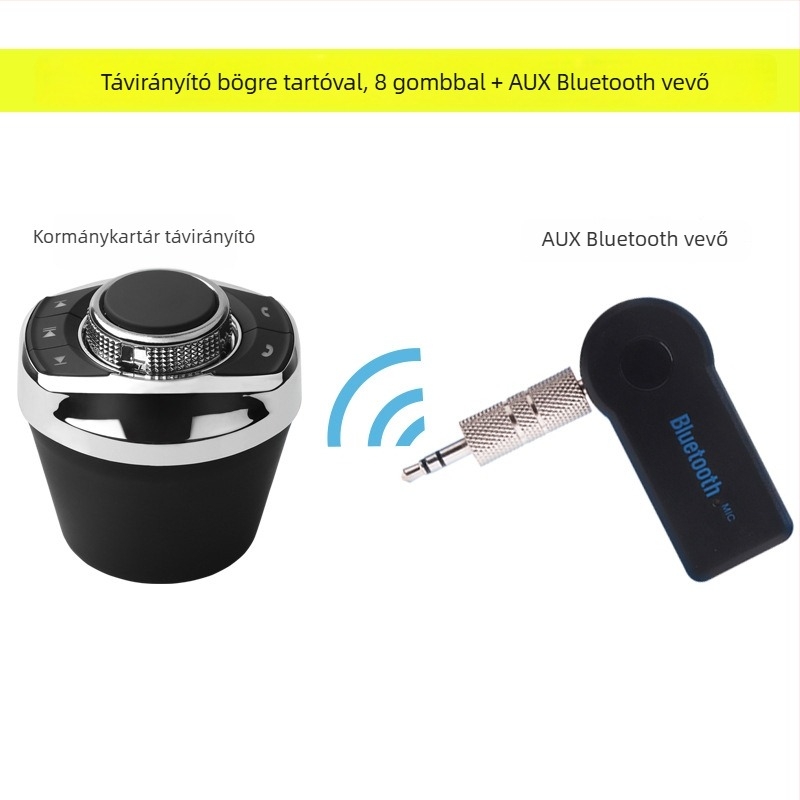 Autó kormánykerékre tervezett Bluetooth vevő MP3 lejátszó, Plug-and-Play hands-free, ABS ház, 5V bemenet, 3 m kábel