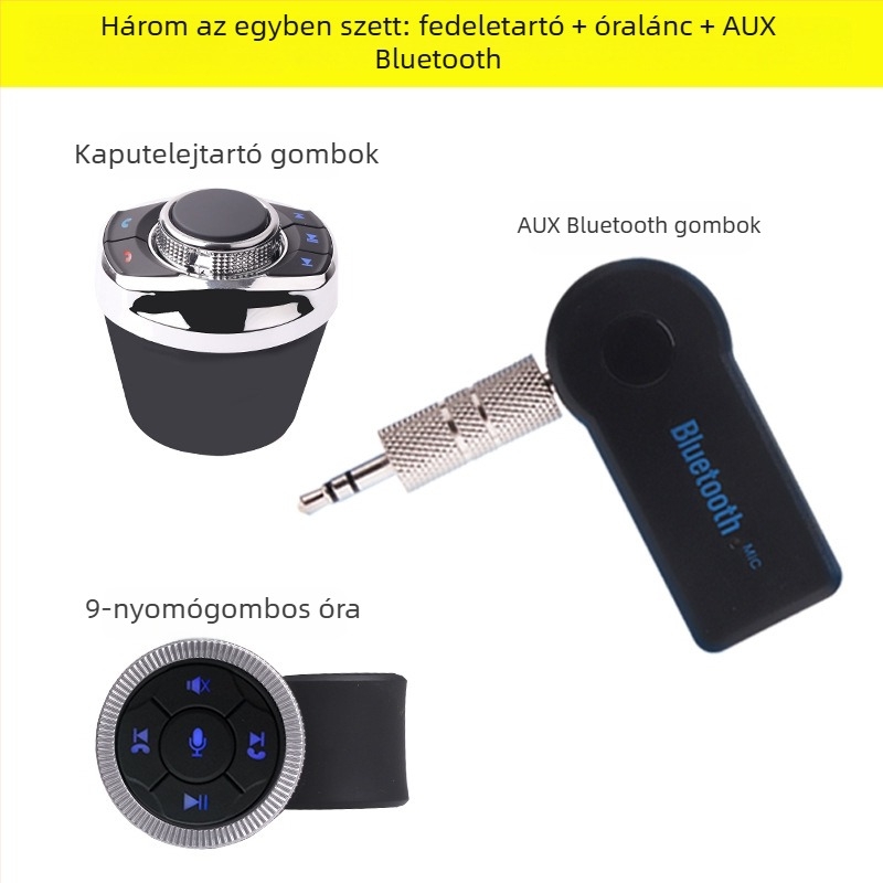 Autó kormánykerékre tervezett Bluetooth vevő MP3 lejátszó, Plug-and-Play hands-free, ABS ház, 5V bemenet, 3 m kábel