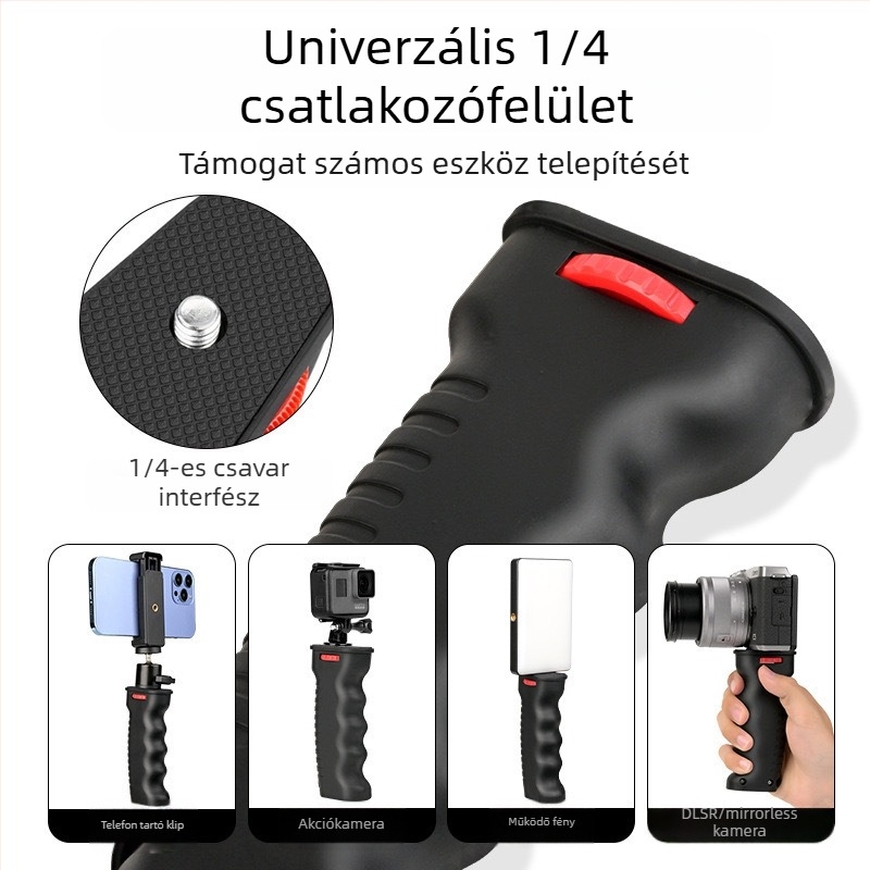Kézi stabilizátor kamerához LED töltőfénnyel – GoPro/DSLR kompatibil, műanyag, terhelhetőség max. 2 kg