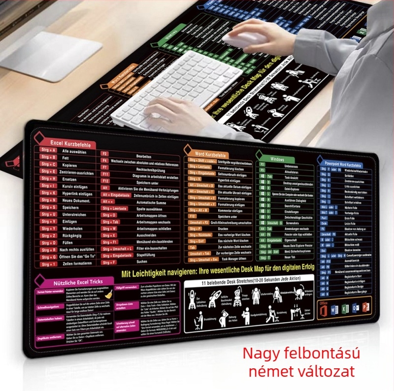 Új német egérpad, testreszabható, nagy, fekete, csúszásmentes, laptophoz és irodába