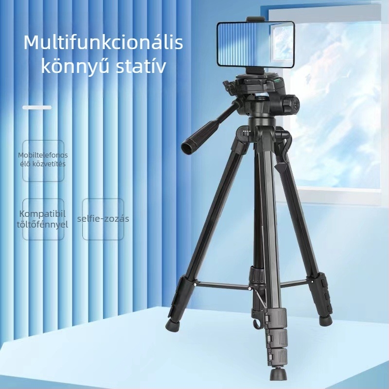 DSLR és okostelefonhoz: 3-szekciós alumínium ötvözet állvány, teherbírás 2–5 kg, 360° gimbal, gyorskioldó lemez