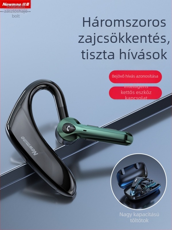 Vezetési célú, egy fülön viselhető, sportos stílusú vezeték nélküli Bluetooth headset zajcsökkentéssel, ultra-hosszú üzemidő