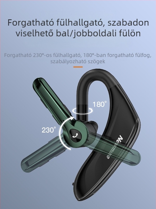 Vezetési célú, egy fülön viselhető, sportos stílusú vezeték nélküli Bluetooth headset zajcsökkentéssel, ultra-hosszú üzemidő