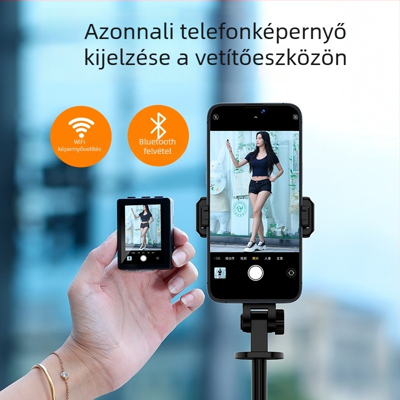 Kijelzővetítéssel rendelkező szelfi bot padlóra álló háromlábas állvánnyal telefonhoz, univerzális CL07