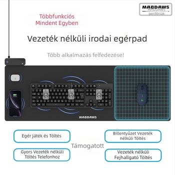 MAODAWS PowerPlay gaming egérpad nagy területű vezeték nélküli töltéssel, textil felület, egyoldalas