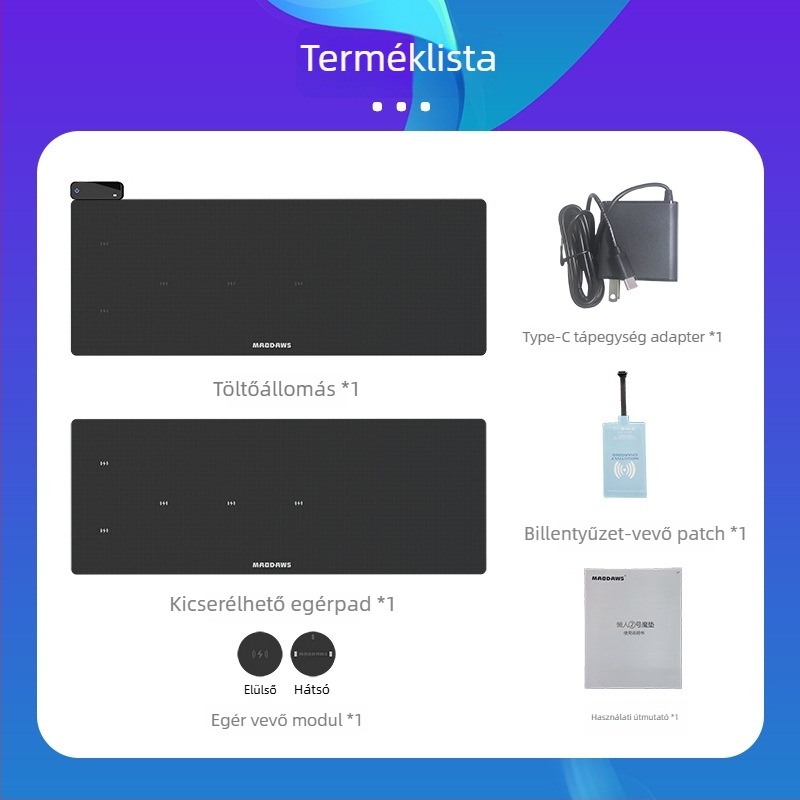 MAODAWS PowerPlay gaming egérpad nagy területű vezeték nélküli töltéssel, textil felület, egyoldalas