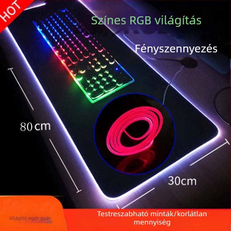 Játék egérpad RGB világítással, vastagított, csúszásmentes, gumi+szövet, logó nyomtatás, OEM testreszabás
